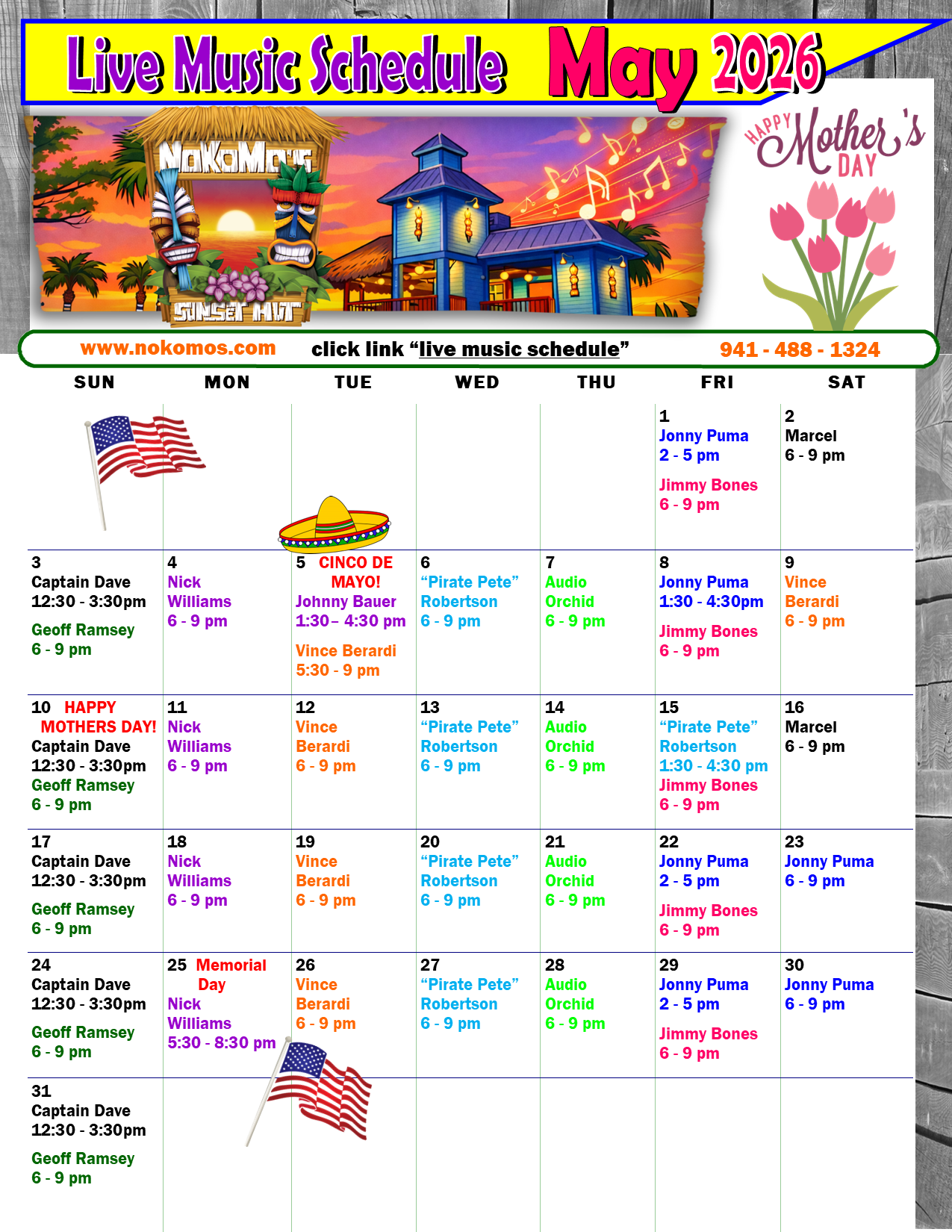 Live Music Schedule — Nokomo's Sunset Hut